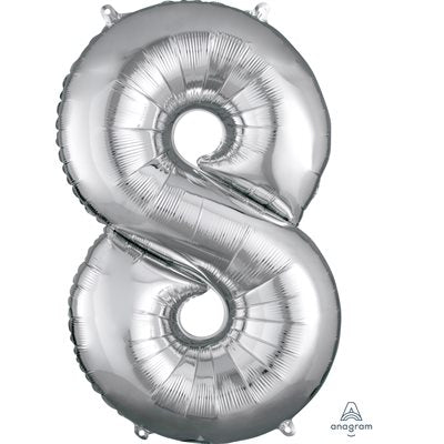 Ballon mylar, #8 argent, 34 pouces