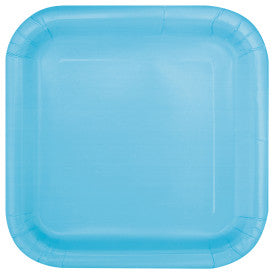 Bleu pâle, assiettes repas carré, 14 pcs