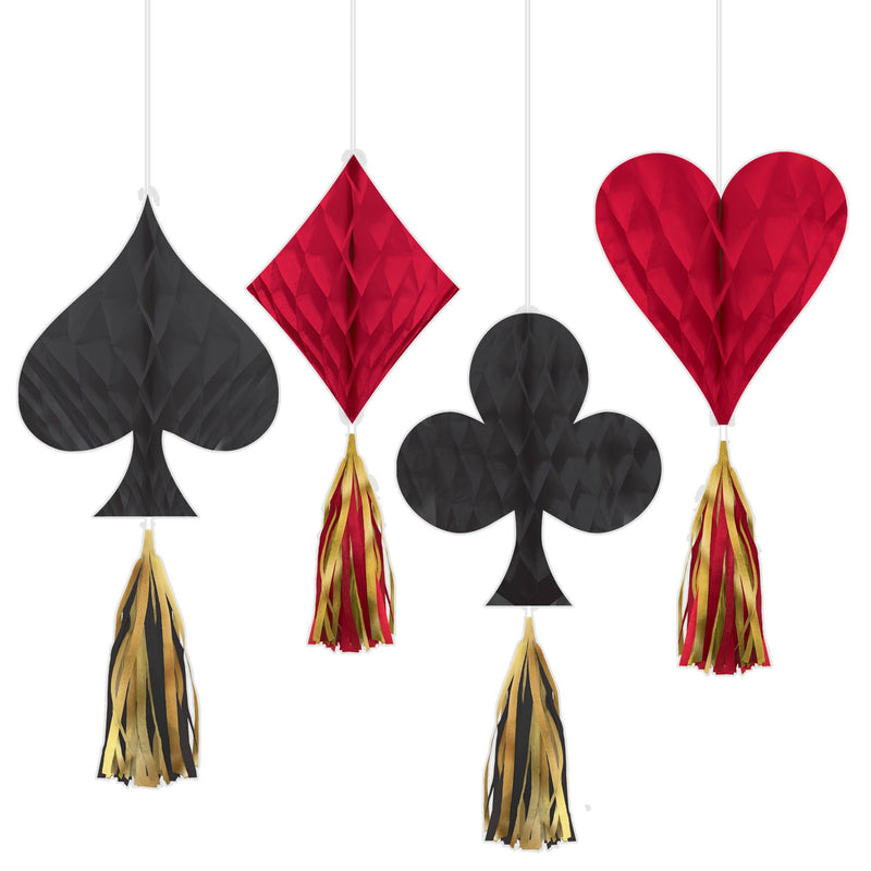 Casino, décorations avec pompons, 4 pcs