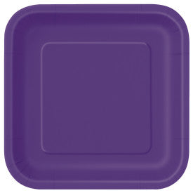Violet foncé, assiettes repas carré, 14 pcs