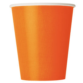 Orange unis, gobelets en papier 9 oz, 8 pcs
